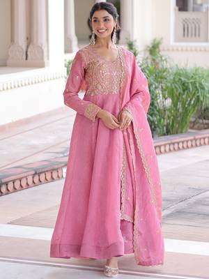 Pretty Pink Sequins Crushed Engagement Wear Gown With Dupatta 6