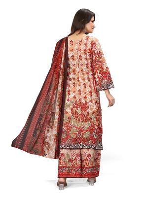 Orange color crepe silk printed women unstitched dress material 3