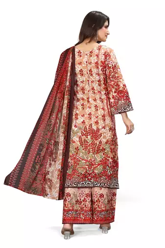 Orange color crepe silk printed women unstitched dress material
