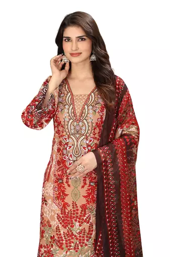 Orange color crepe silk printed women unstitched dress material