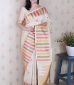 Off white soft silk floral meenakari zari weaving saree with matching blouse piece