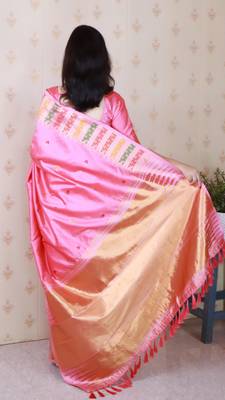 Pink soft silk floral meenakari zari weaving saree with matching blouse piece 2