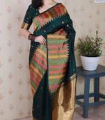 Green soft silk floral meenakari zari weaving saree with matching blouse piece