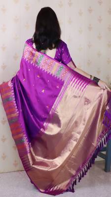 Purple soft silk floral meenakari zari weaving saree with matching blouse piece 2