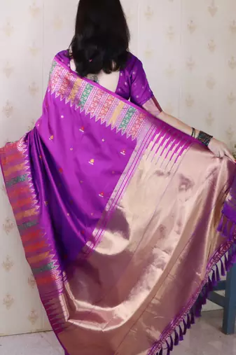 Purple soft silk floral meenakari zari weaving saree with matching blouse piece