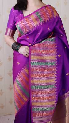 Purple soft silk floral meenakari zari weaving saree with matching blouse piece 4