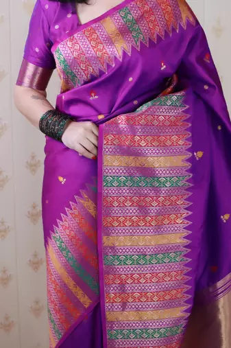 Purple soft silk floral meenakari zari weaving saree with matching blouse piece