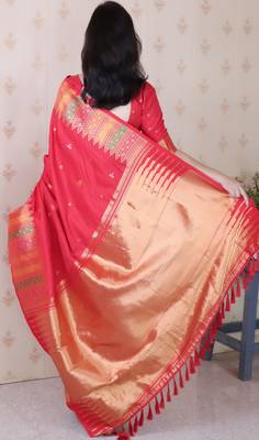 Red soft silk floral meenakari zari weaving saree with matching blouse piece 2