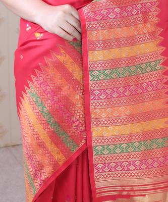 Red soft silk floral meenakari zari weaving saree with matching blouse piece 4