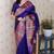 Blue soft silk floral meenakari zari weaving saree with matching blouse piece