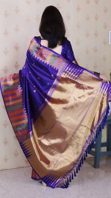 Blue soft silk floral meenakari zari weaving saree with matching blouse piece 2