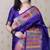 Blue soft silk floral meenakari zari weaving saree with matching blouse piece