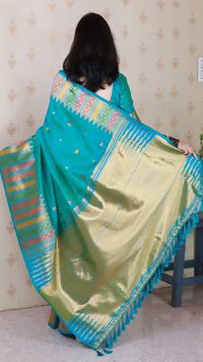 Blue soft silk floral meenakari zari weaving saree with matching blouse piece 2