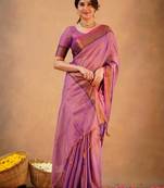 Purple fancy cotton handloom saree with blouse piece for women