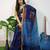 Blue fancy cotton handloom saree with blouse piece for women