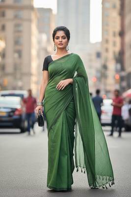 Teal Green fancy cotton handloom saree with blouse piece for women 1