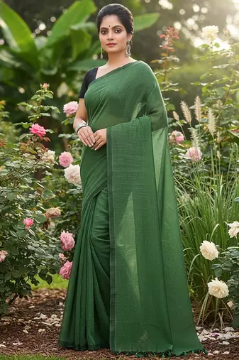 Teal Green fancy cotton handloom saree with blouse piece for women