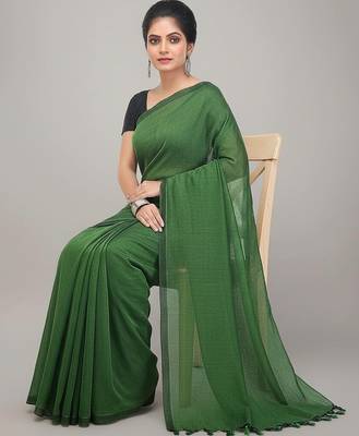 Teal Green fancy cotton handloom saree with blouse piece for women 4