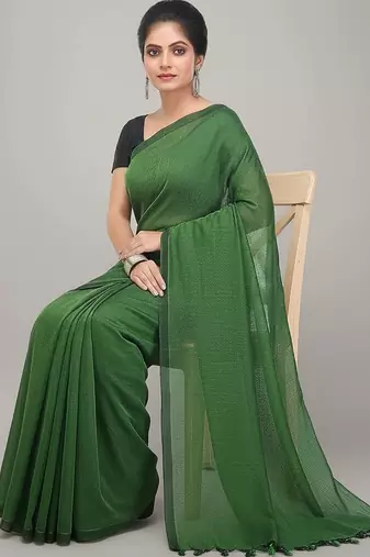 Teal Green fancy cotton handloom saree with blouse piece for women