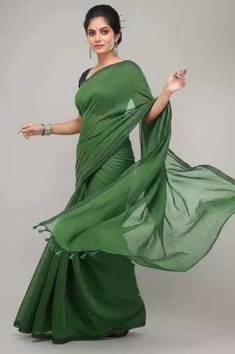 Teal Green fancy cotton handloom saree with blouse piece for women