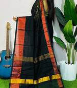 Black fancy cotton handloom saree with blouse piece for women
