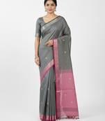 Grey fancy cotton handloom saree with blouse piece for women