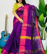 Magenta fancy cotton handloom saree with blouse piece for women