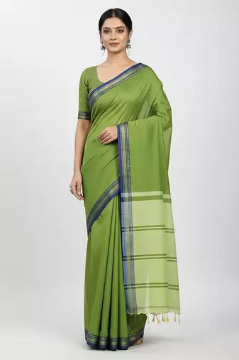 Pista fancy cotton handloom saree with blouse piece for women