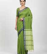 Pista fancy cotton handloom saree with blouse piece for women