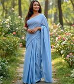 Sky fancy cotton handloom saree with blouse piece for women