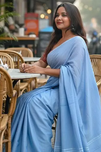 Sky fancy cotton handloom saree with blouse piece for women