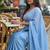 Sky fancy cotton handloom saree with blouse piece for women