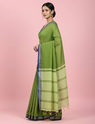 Pista fancy cotton handloom saree with blouse piece for women 3