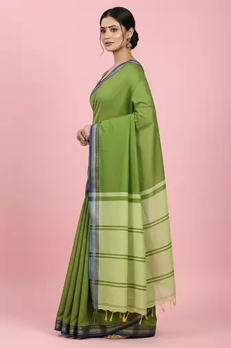 Pista fancy cotton handloom saree with blouse piece for women