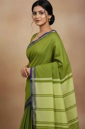 Pista fancy cotton handloom saree with blouse piece for women