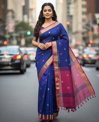 Rani fancy cotton handloom saree with blouse piece for women 1