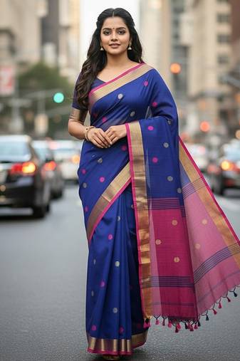 Rani fancy cotton handloom saree with blouse piece for women
