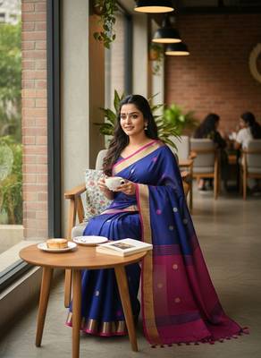 Rani fancy cotton handloom saree with blouse piece for women 2
