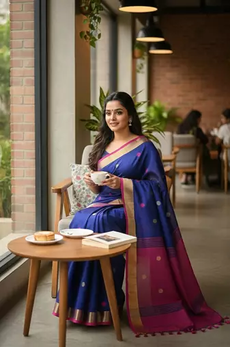 Rani fancy cotton handloom saree with blouse piece for women