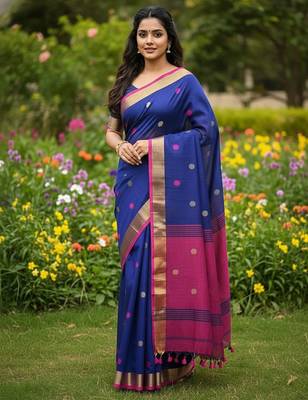 Rani fancy cotton handloom saree with blouse piece for women 3