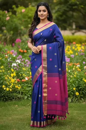 Rani fancy cotton handloom saree with blouse piece for women