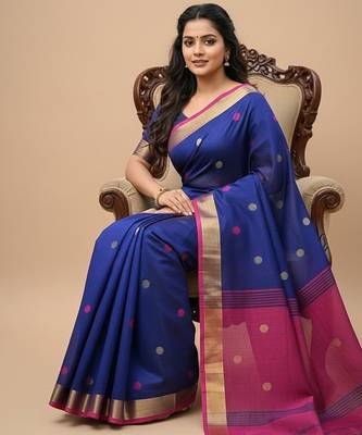 Rani fancy cotton handloom saree with blouse piece for women 4