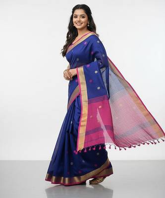 Rani fancy cotton handloom saree with blouse piece for women 5