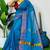 Blue fancy cotton handloom saree with blouse piece for women