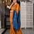 Orange & teal fancy cotton handloom saree with blouse piece for women