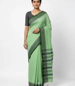 Green fancy cotton handloom saree with blouse piece for women