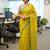 Yellow fancy cotton handloom saree with blouse piece for women