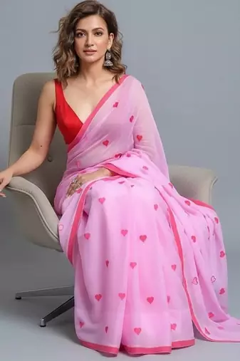 Pink fancy cotton handloom saree with blouse piece for women