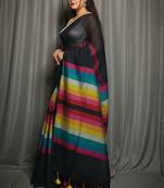 Rainbow fancy cotton handloom saree with blouse piece for women