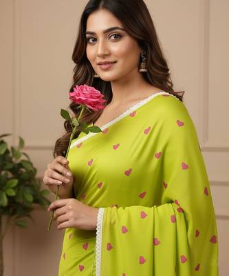 Green fancy cotton handloom saree with blouse piece for women 4